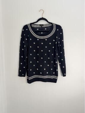 Talbots Pure Merino Wool Polka Dot Sweater Black Ivory